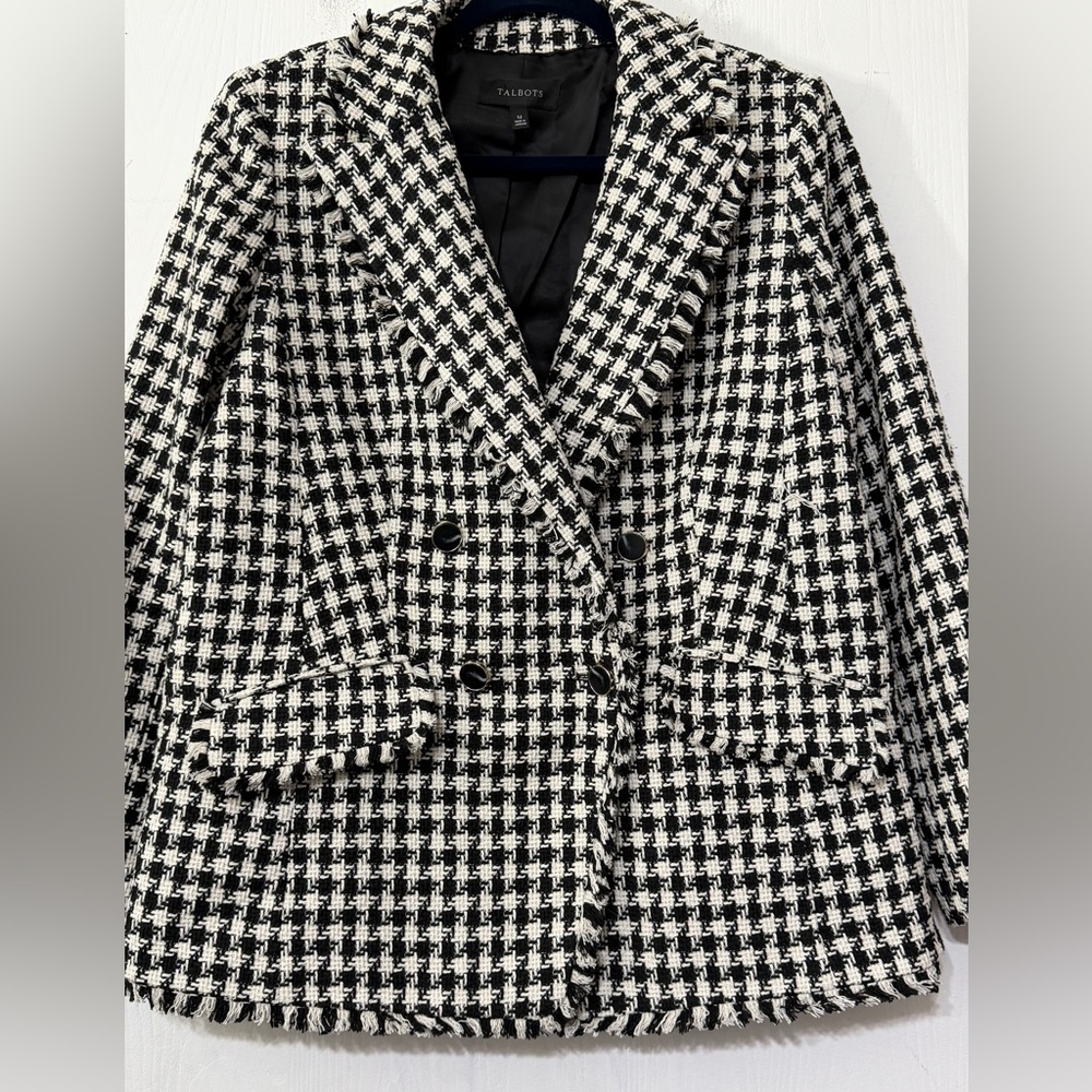 Talbots Tweed Houndstooth Double Breasted Blazer … - image 9